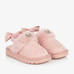 Monnalisa Girls Pink Faux Suede Sparkle Slippers Sale