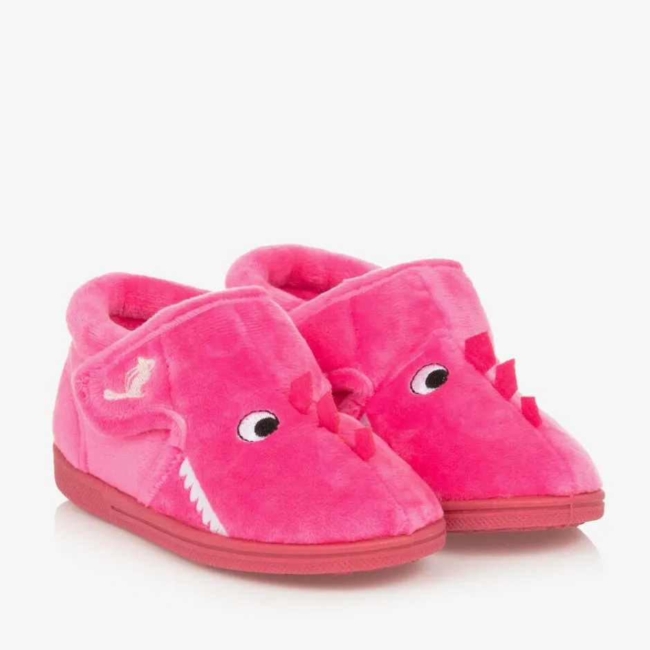 Chipmunks Girls Pink Fleece Dinosaur Slippers Clearance