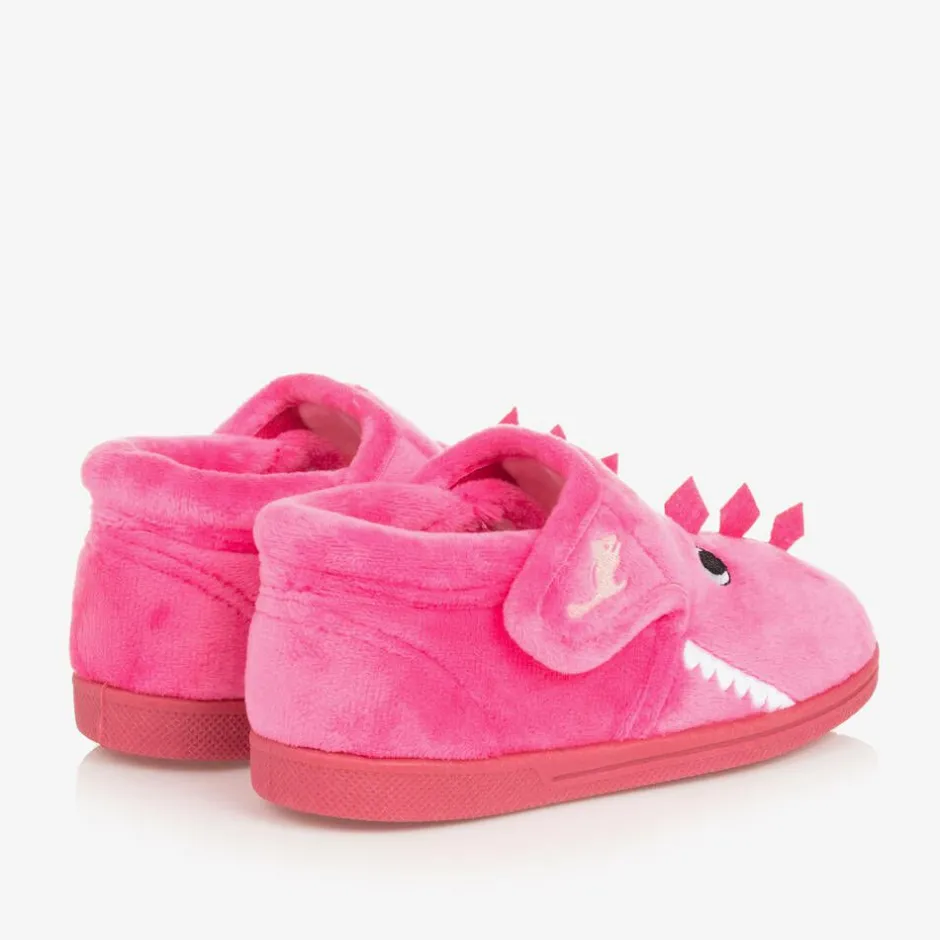 Chipmunks Girls Pink Fleece Dinosaur Slippers Clearance