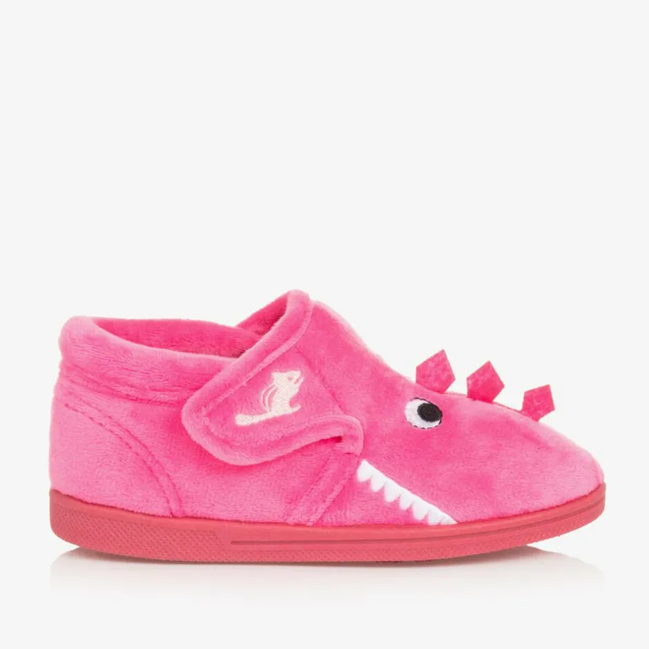 Chipmunks Girls Pink Fleece Dinosaur Slippers Clearance