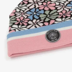 Deux par Deux Girls Pink Floral Knitted Pom-Pom Hat Outlet