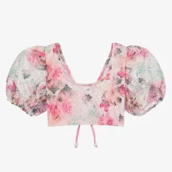 Nessi Byrd Girls Pink Floral Lace Cropped Beach Top (UV50) New