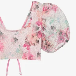 Nessi Byrd Girls Pink Floral Lace Cropped Beach Top (UV50) New