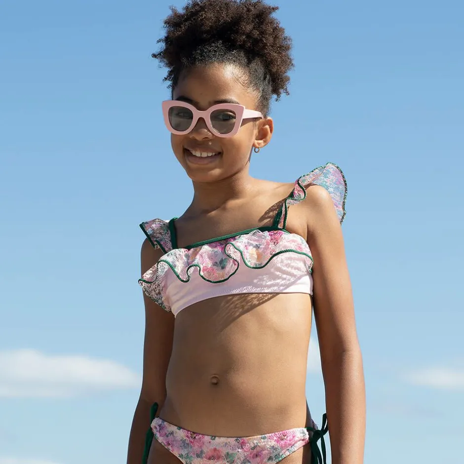 Nessi Byrd Girls Pink Floral Lace Frill Bikini (UV50) Online