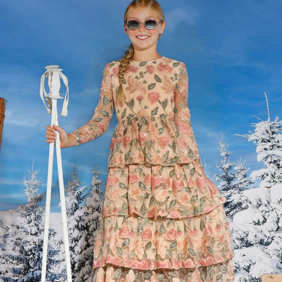 Marlo Kids Girls Pink Floral Sequin Dress Hot