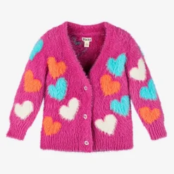Hatley Girls Pink Fluffy Heart Cardigan Hot