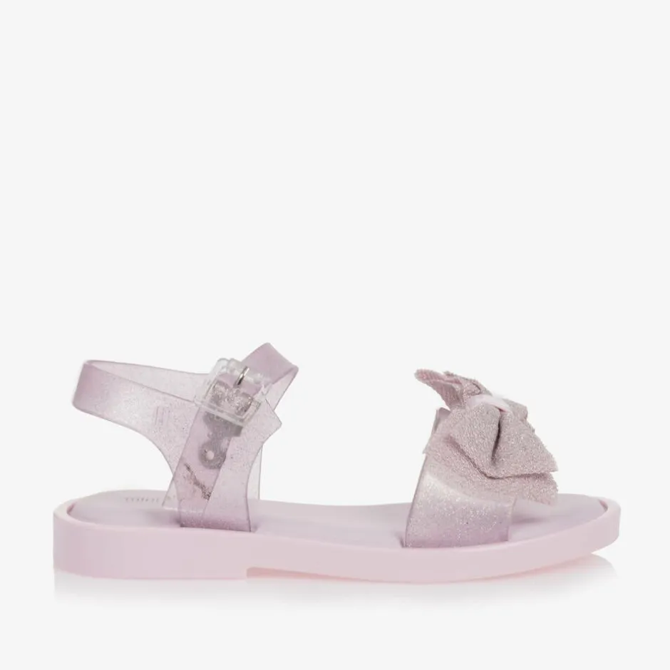 Mini Melissa Girls Pink Glitter Bow Jelly Sandals Clearance