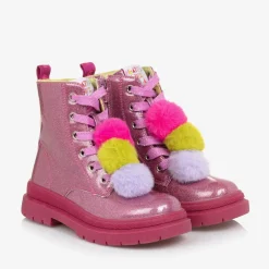 Agatha Ruiz de la Prada Girls Pink Glitter Pom-Pom Boots Hot