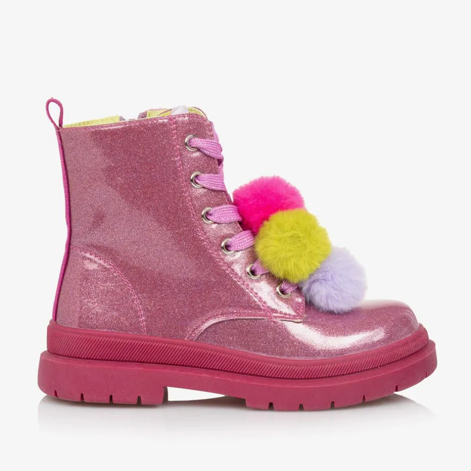 Agatha Ruiz de la Prada Girls Pink Glitter Pom-Pom Boots Hot
