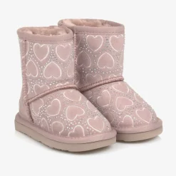 Lelli Kelly Girls Pink Heart & Diamanté Suede Boots New