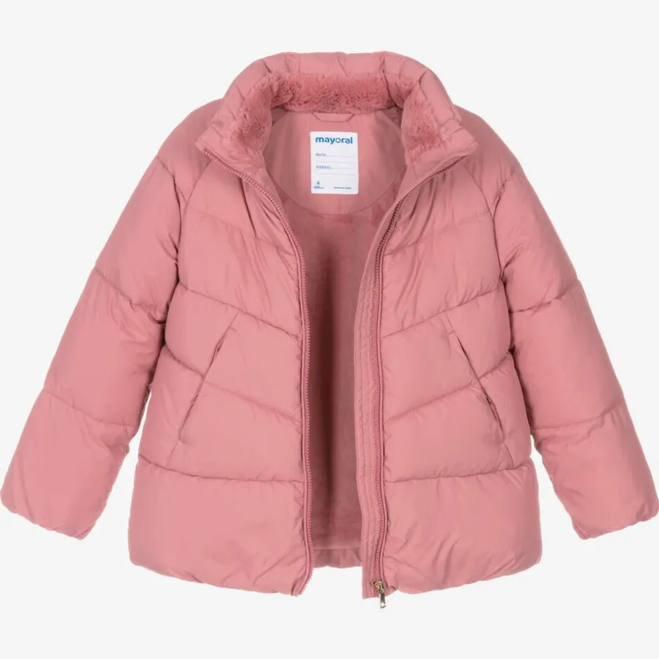 Mayoral Girls Pink Hooded Puffer Coat New