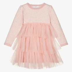 Beau KiD Girls Pink Houndstooth Knitted Dress Clearance