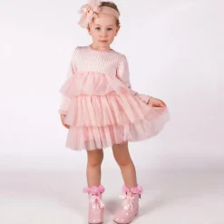 Beau KiD Girls Pink Houndstooth Knitted Dress Clearance