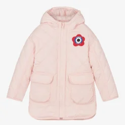 KENZO KIDS Girls Pink K Flower Quilted Coat Hot
