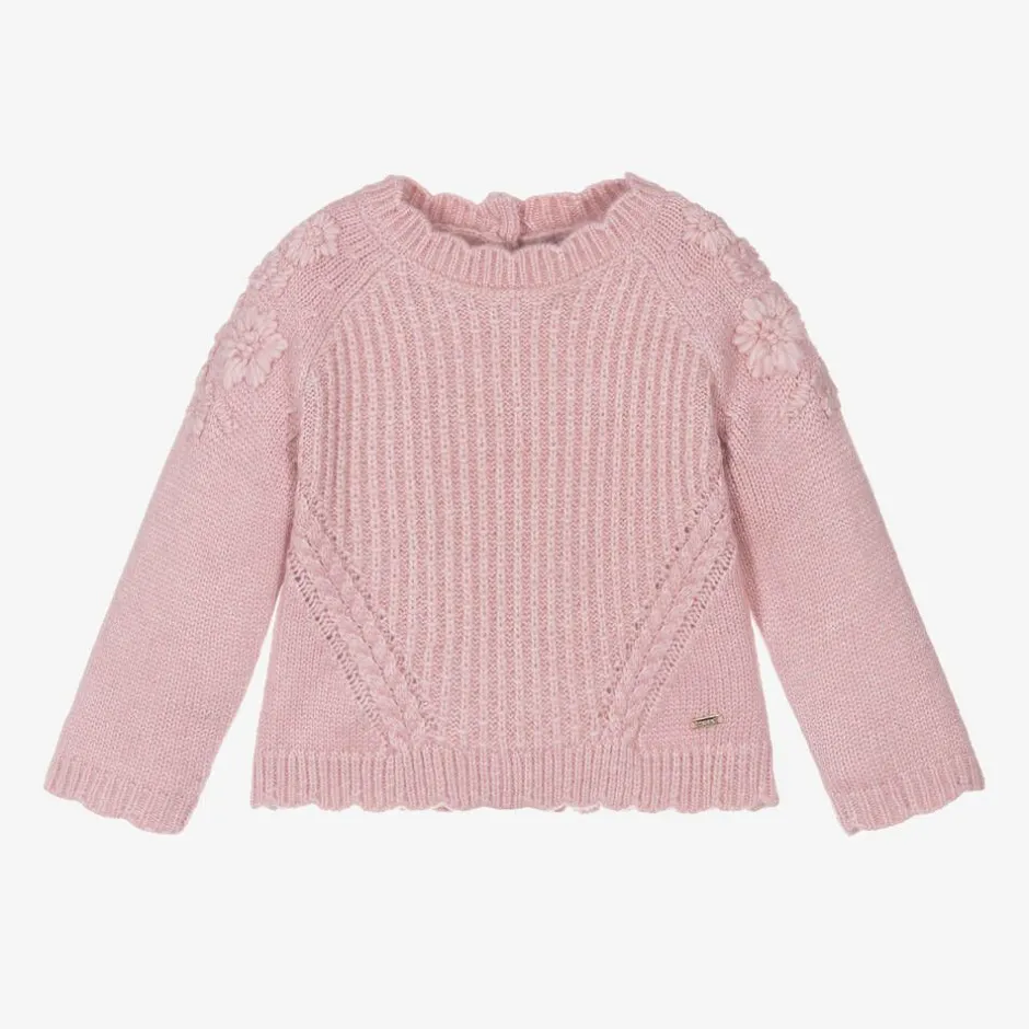 Mayoral Girls Pink Knitted Flower Sweater Hot