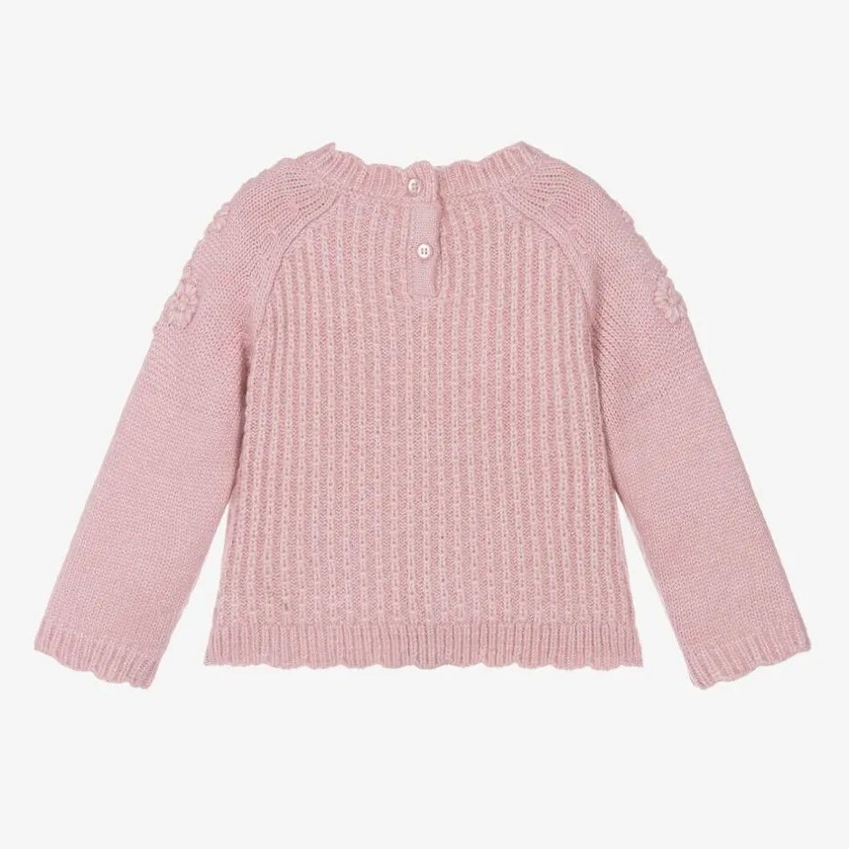 Mayoral Girls Pink Knitted Flower Sweater Hot