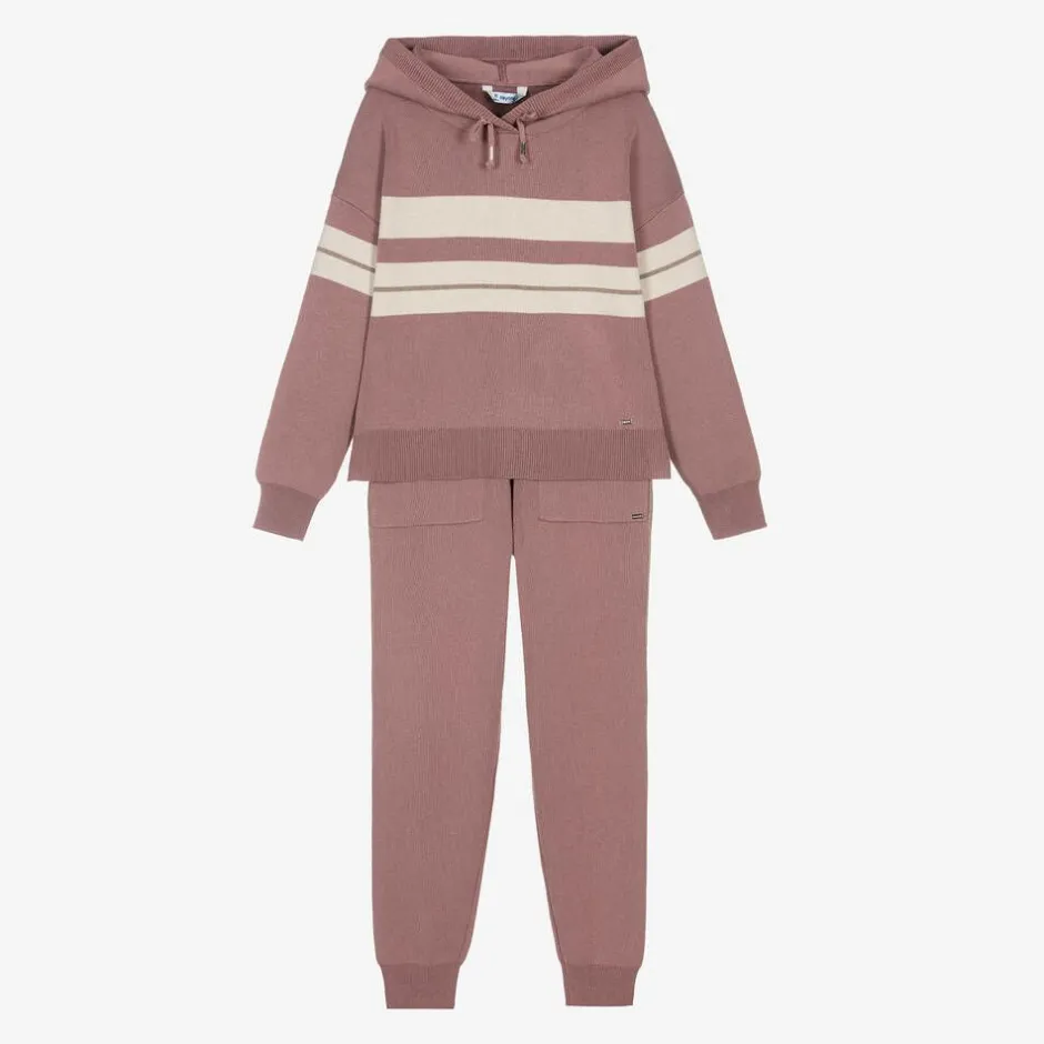 Mayoral Girls Pink Knitted Stripe Tracksuit Sale