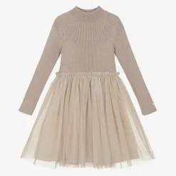 Donsje Girls Pink Knitted Tulle Dress RoseGrey Outlet