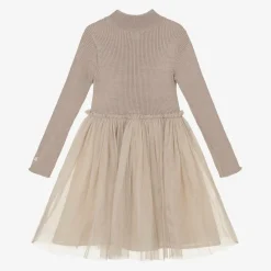 Donsje Girls Pink Knitted Tulle Dress RoseGrey Outlet