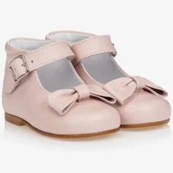Childrens Classics Girls Pink Leather Bow Shoes Outlet