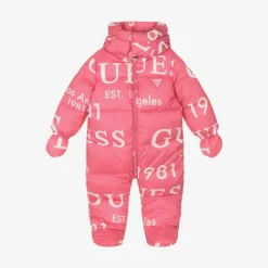 Guess Girls Pink Logo Print Snowsuit Clearance