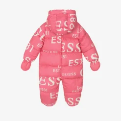 Guess Girls Pink Logo Print Snowsuit Clearance