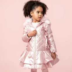 Caramelo Kids Girls Pink Metallic Quilted Coat Clearance