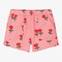 Mini Rodini Girls Pink Organic Cotton Roses Shorts New