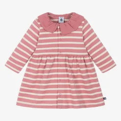 Petit Bateau Girls Pink Organic Cotton Striped Dress New