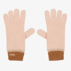 Chloé Girls Pink Organic Cotton Knit Gloves Outlet
