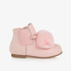 Beau KiD Girls Pink Patent Leather Pom-Pom Boots