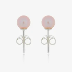 Raw Pearls Girls Pink Pearl Earrings (5mm) Clearance