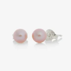Raw Pearls Girls Pink Pearl Earrings (5mm) Clearance