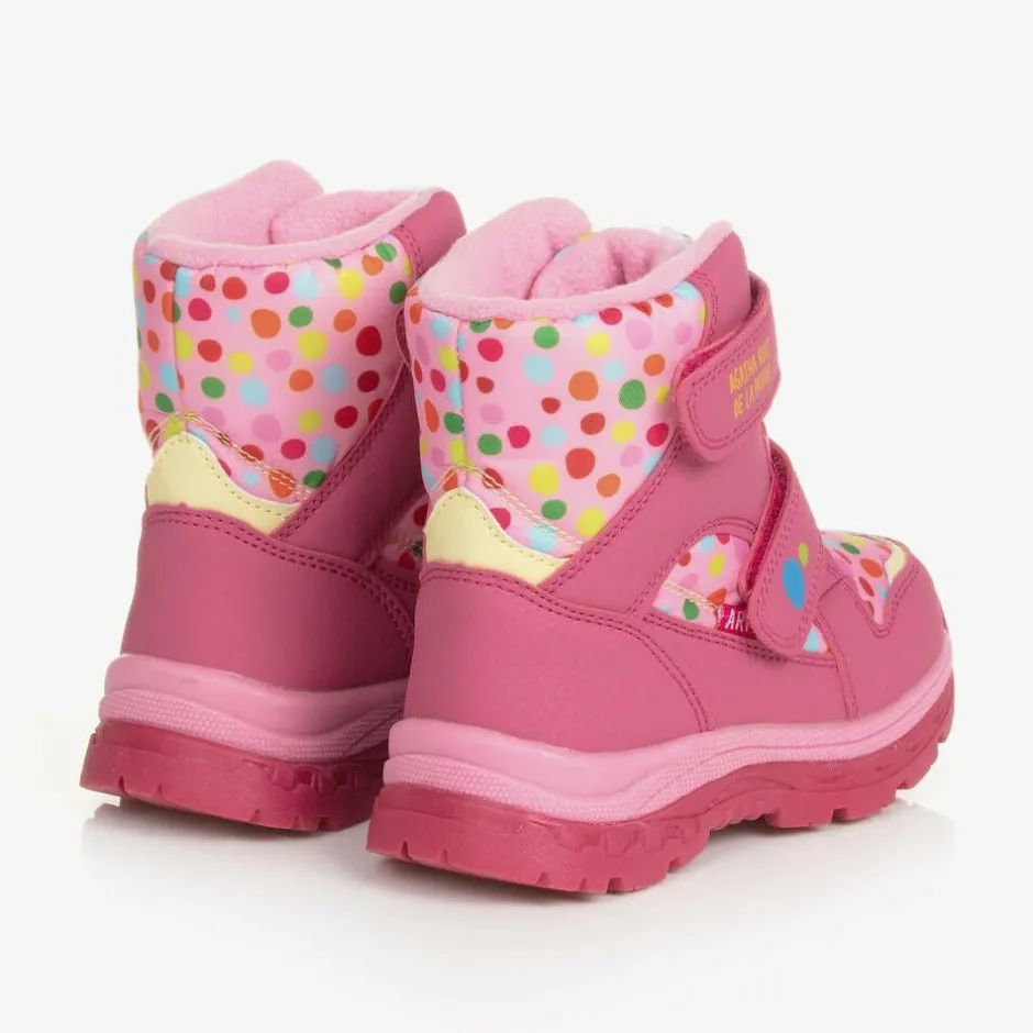 Agatha Ruiz de la Prada Girls Pink Polka Dot Print Snow Boots Discount