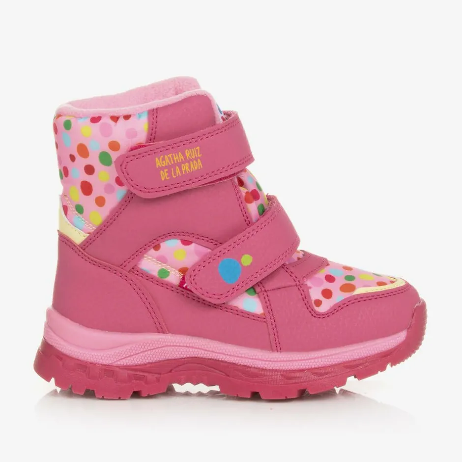 Agatha Ruiz de la Prada Girls Pink Polka Dot Print Snow Boots Discount