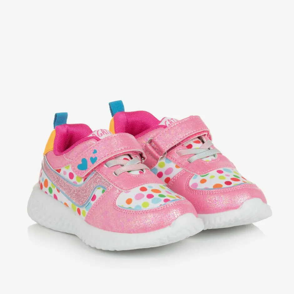 Agatha Ruiz de la Prada Girls Pink Polka Dot Velcro Trainers Clearance