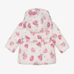 Monnalisa Girls Pink Puffer Flower Hooded Coat