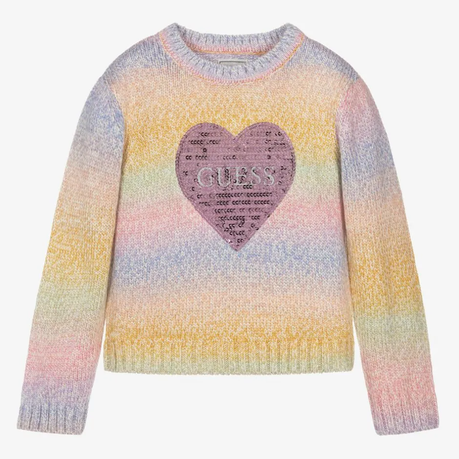 Guess Girls Pink Rainbow Stripe Sweater New