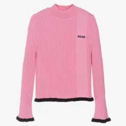 MSGM Girls Pink Ribbed Turtleneck Sweater