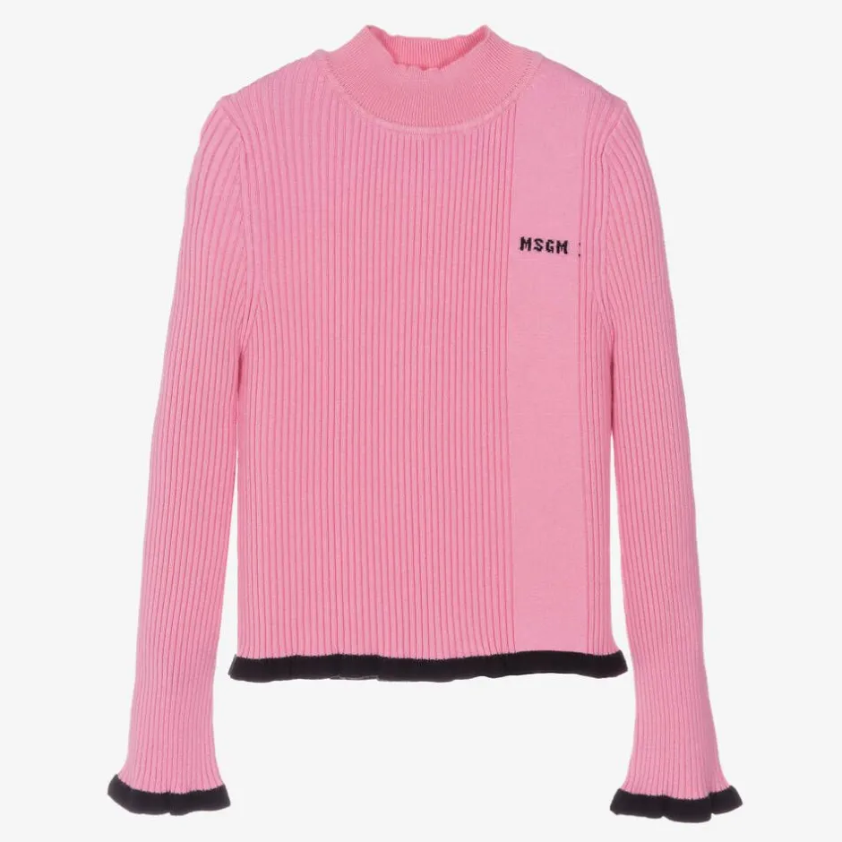MSGM Girls Pink Ribbed Turtleneck Sweater