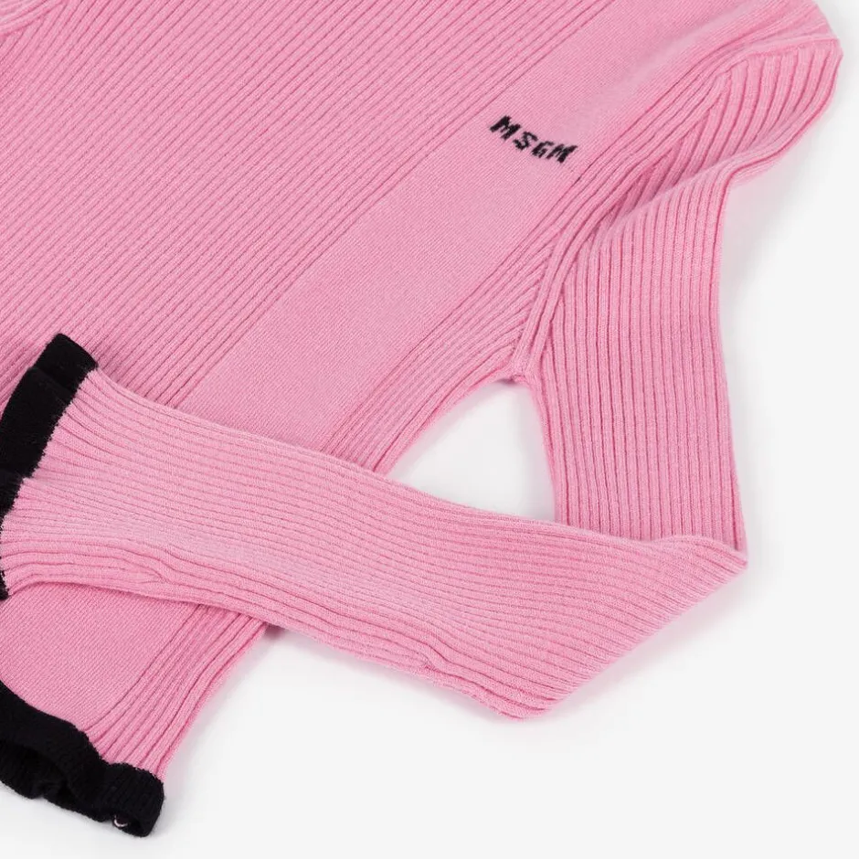 MSGM Girls Pink Ribbed Turtleneck Sweater