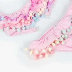 Selini Action Girls Pink Ruffle & Pom-Pom Bikini New