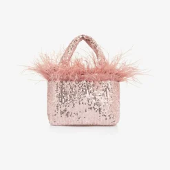 Patachou Girls Pink Sequin & Feather Handbag (20cm)