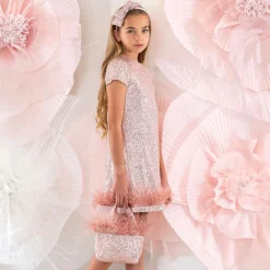 Patachou Girls Pink Sequin & Feather Handbag (20cm)