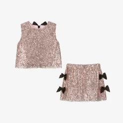 Phi Clothing Girls Pink Sequin Skirt Set New