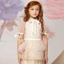 EIRENE Girls Pink Sequinned Satin & Tulle Dress Sale