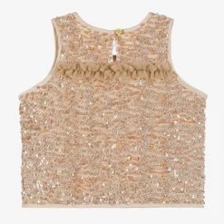 Angels Face Girls Pink Sequinned Sleeveless Top Caramel Clearance