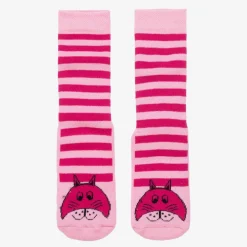 Country Kids Girls Pink Striped Cat Slipper Socks Outlet