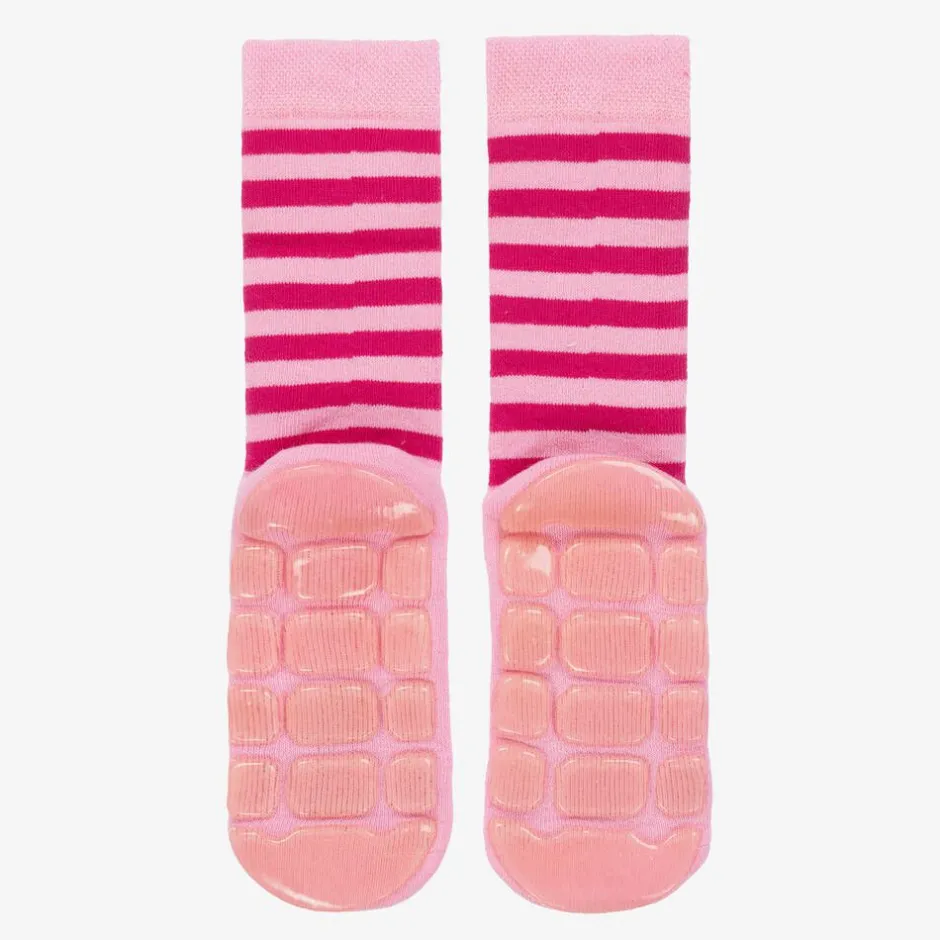 Country Kids Girls Pink Striped Cat Slipper Socks Outlet