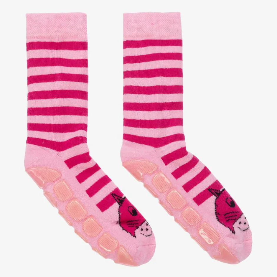 Country Kids Girls Pink Striped Cat Slipper Socks Outlet